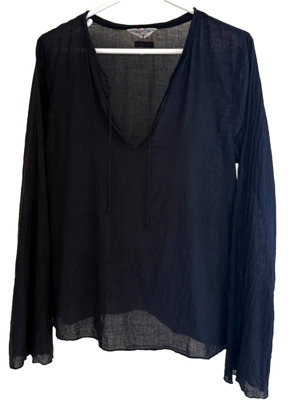 VINTAGE Y2K HARD TAIL FOREVER PEASANT TOP WOMENS L BLACK LONG BELL SLEEVE COTTON